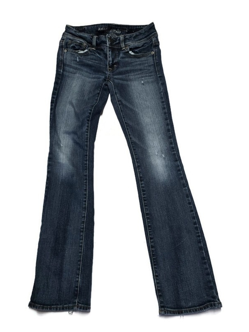 American Eagle Kick Boot Stretch Jeans Womens 0  Blue Denim Distressed